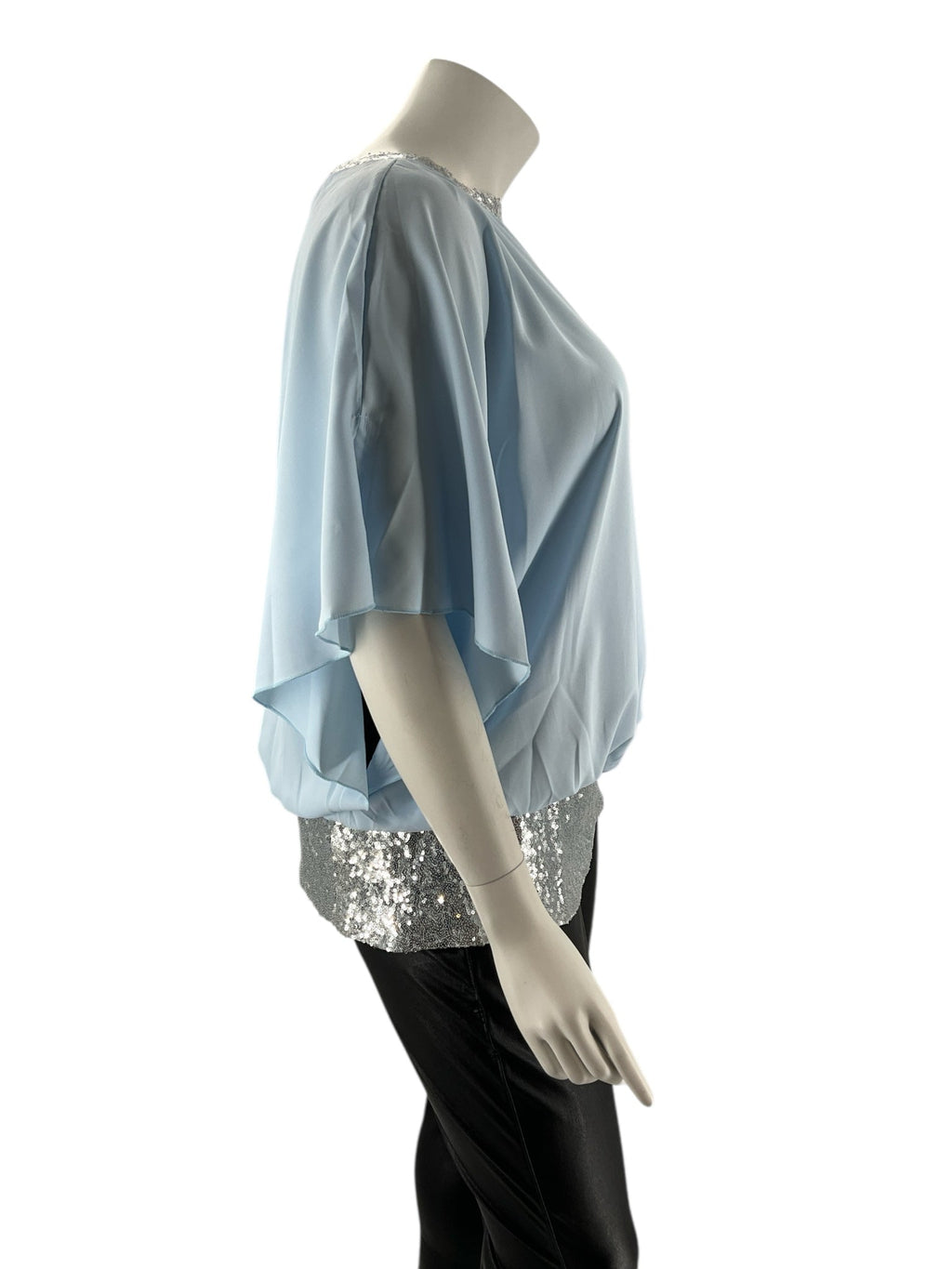 No Brand Baby Blue Sequined Solid Pre-Owned Ladies Blouse -  Size 2XL