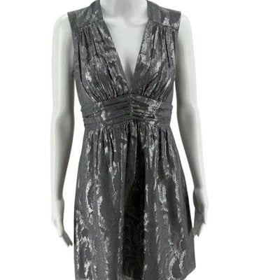 Alice Trixie Gray/Silver Print Ladies Pre-Owned Dress - Size Small