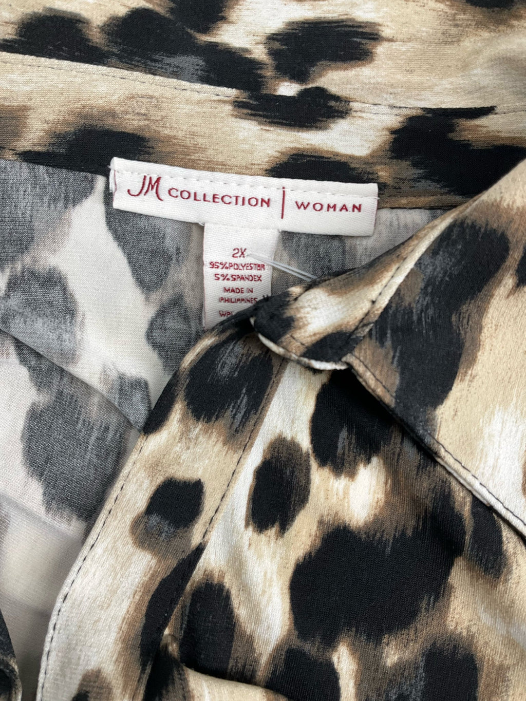 JM Collection Cream/Black/Brown Cheetah Pre-Owned Ladies Top - Size 2X