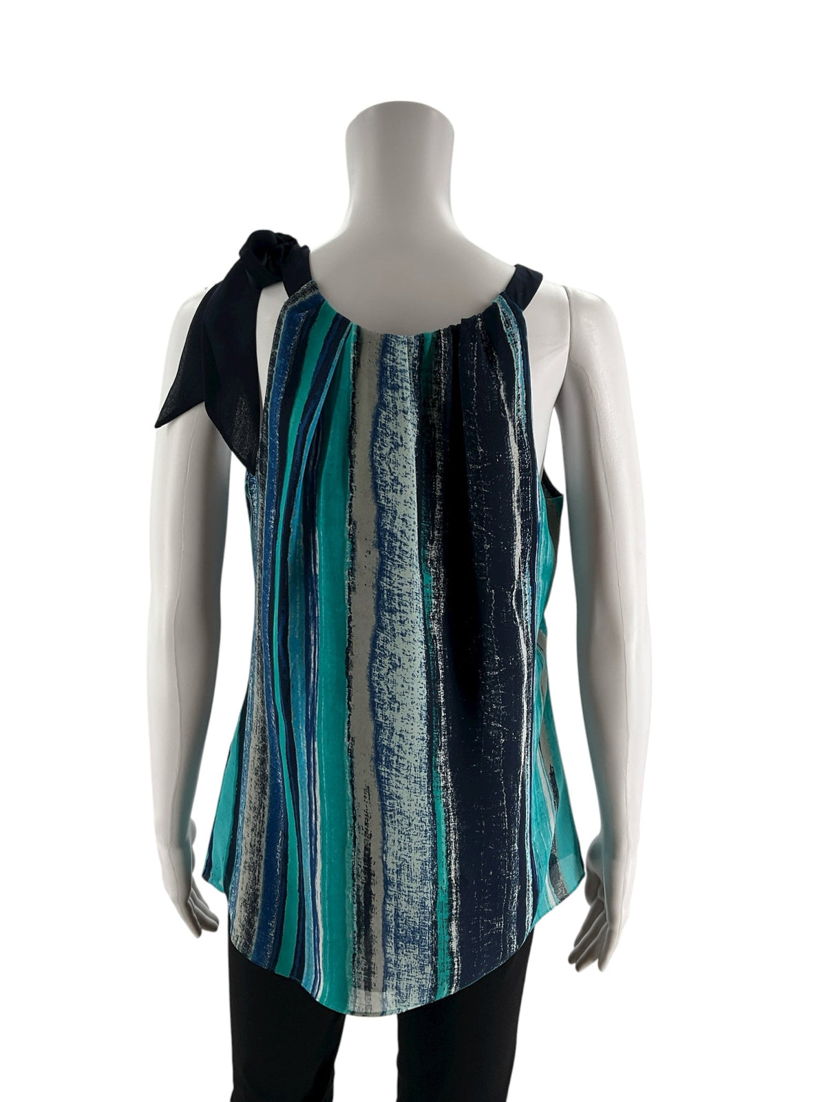Ann Taylor Navy/Turquoise Print Pre-Owned Ladies Top - Size 6