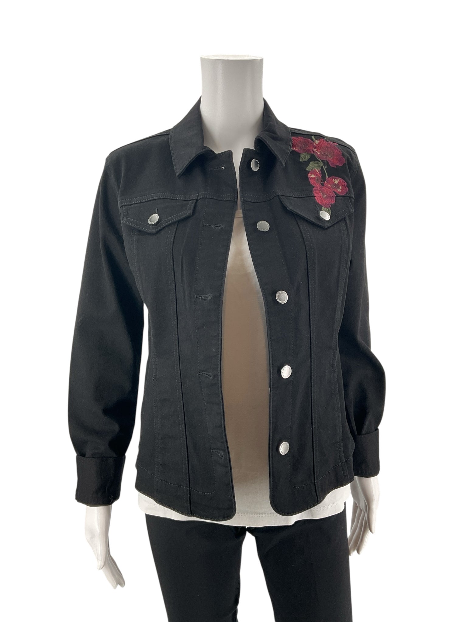Charter Club Black/Maroon Floral Pre-Owned Ladies Jacket  Size Small