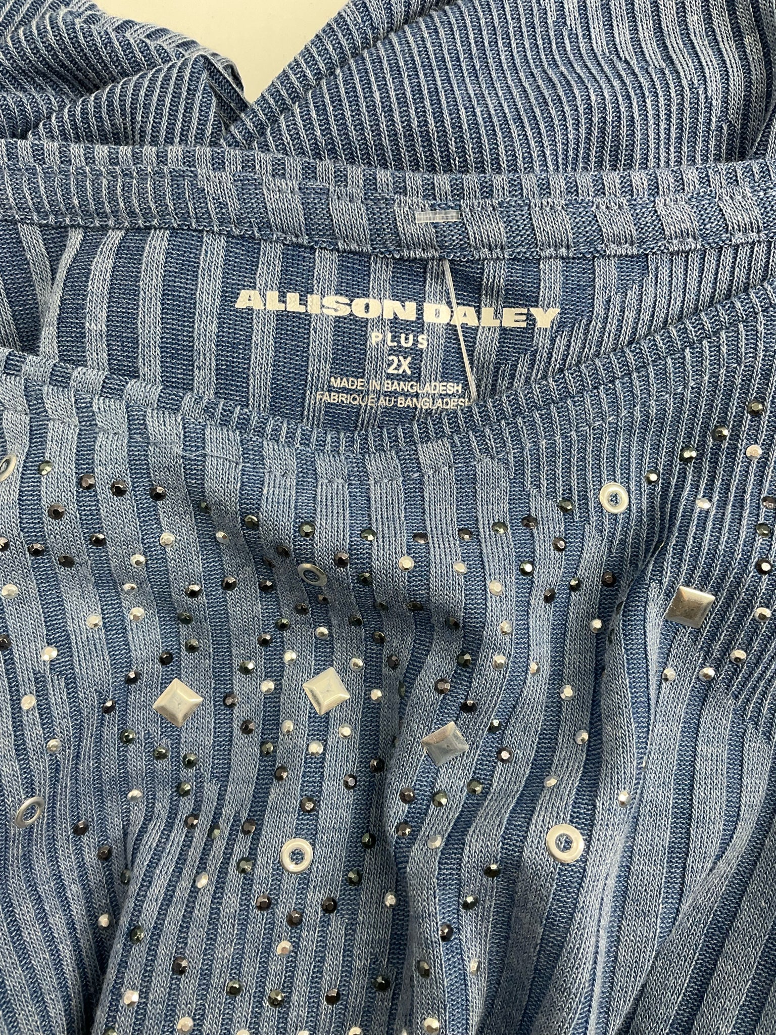 Allison Daley Slate Blue Studded Pre-Owned Ladies Short Sleeve Top - Size 2X