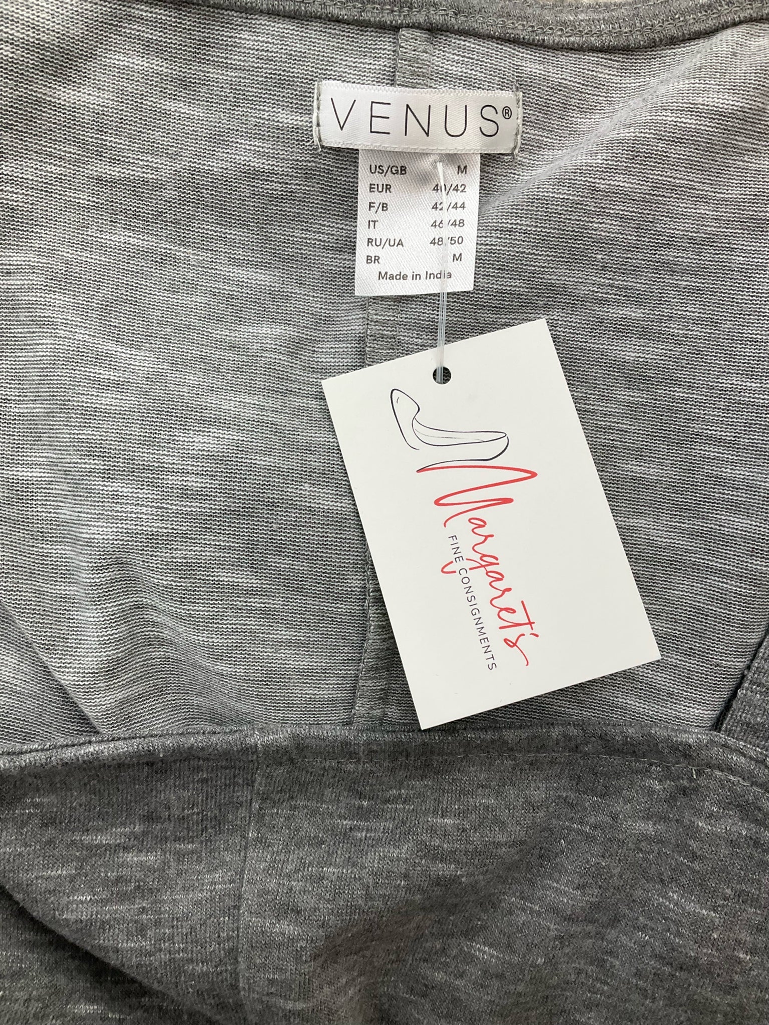 Gray heathered Venus cold shoulder tunic top for women, casual long sleeves, size medium, displayed on a hanger.