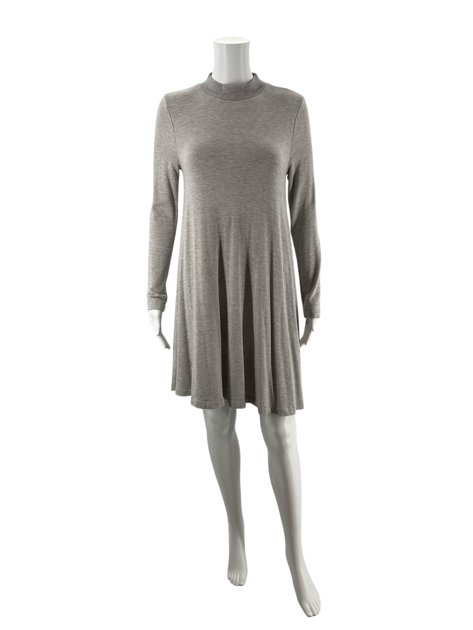 Lou & Gray gray, pink, and blue heathered swing dress with long sleeves and mock neck in size small.