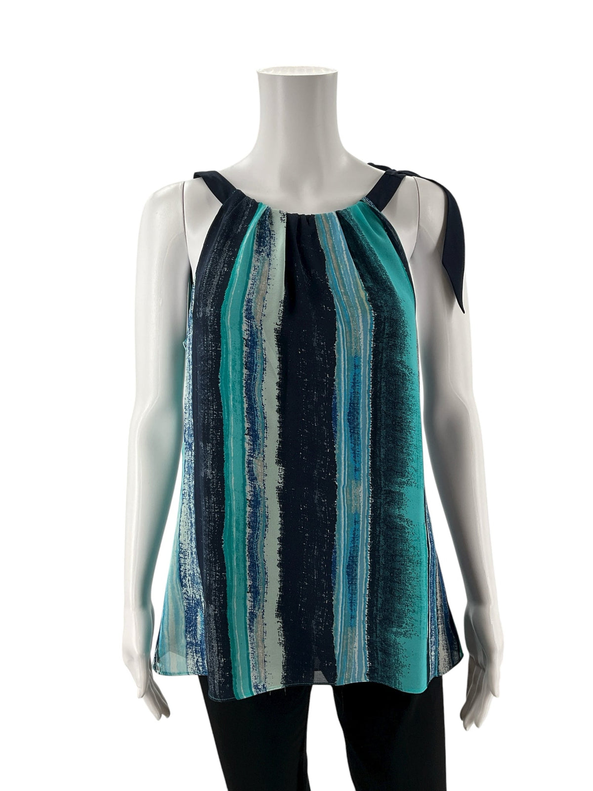 Ann Taylor Navy/Turquoise Print Pre-Owned Ladies Top - Size 6