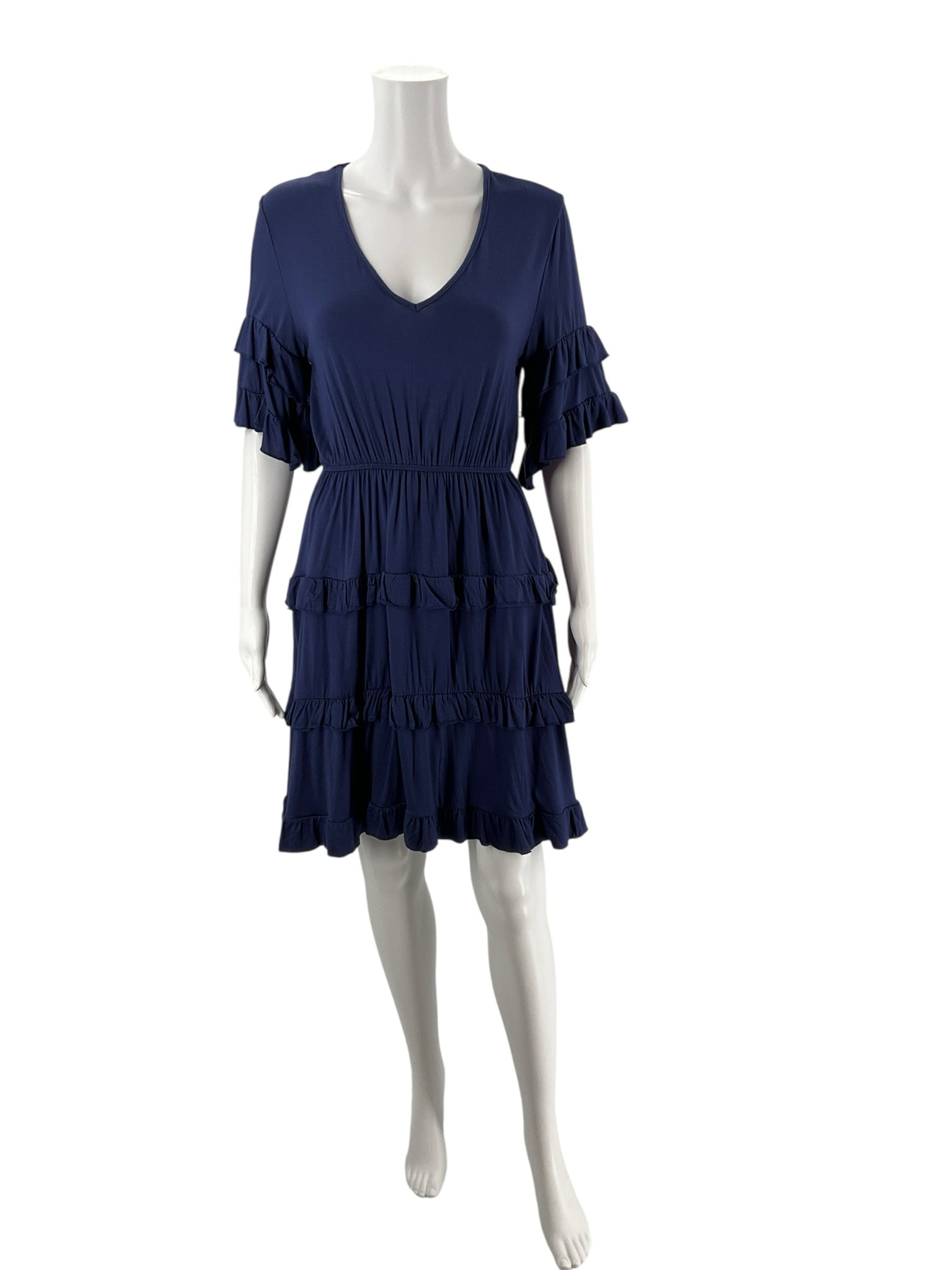 Jar of Love Navy Ruffle Pre-Owned Ladies New With Tags Dress - Size Small