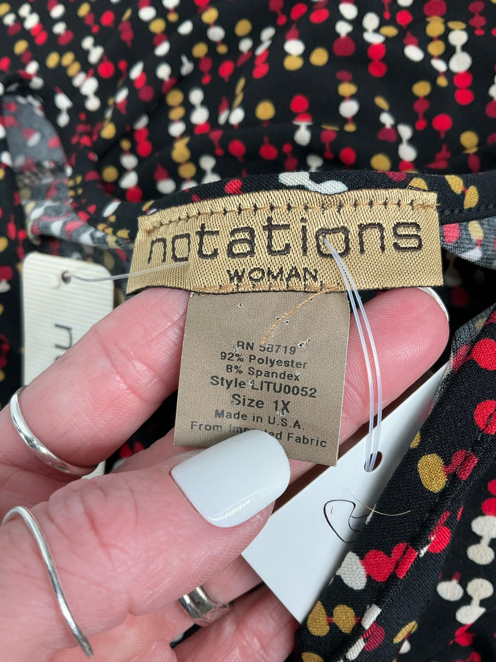 Notations Black/Pink/Burgundy/Red Dots Pre-Owned LadiesTop -  Size 1X