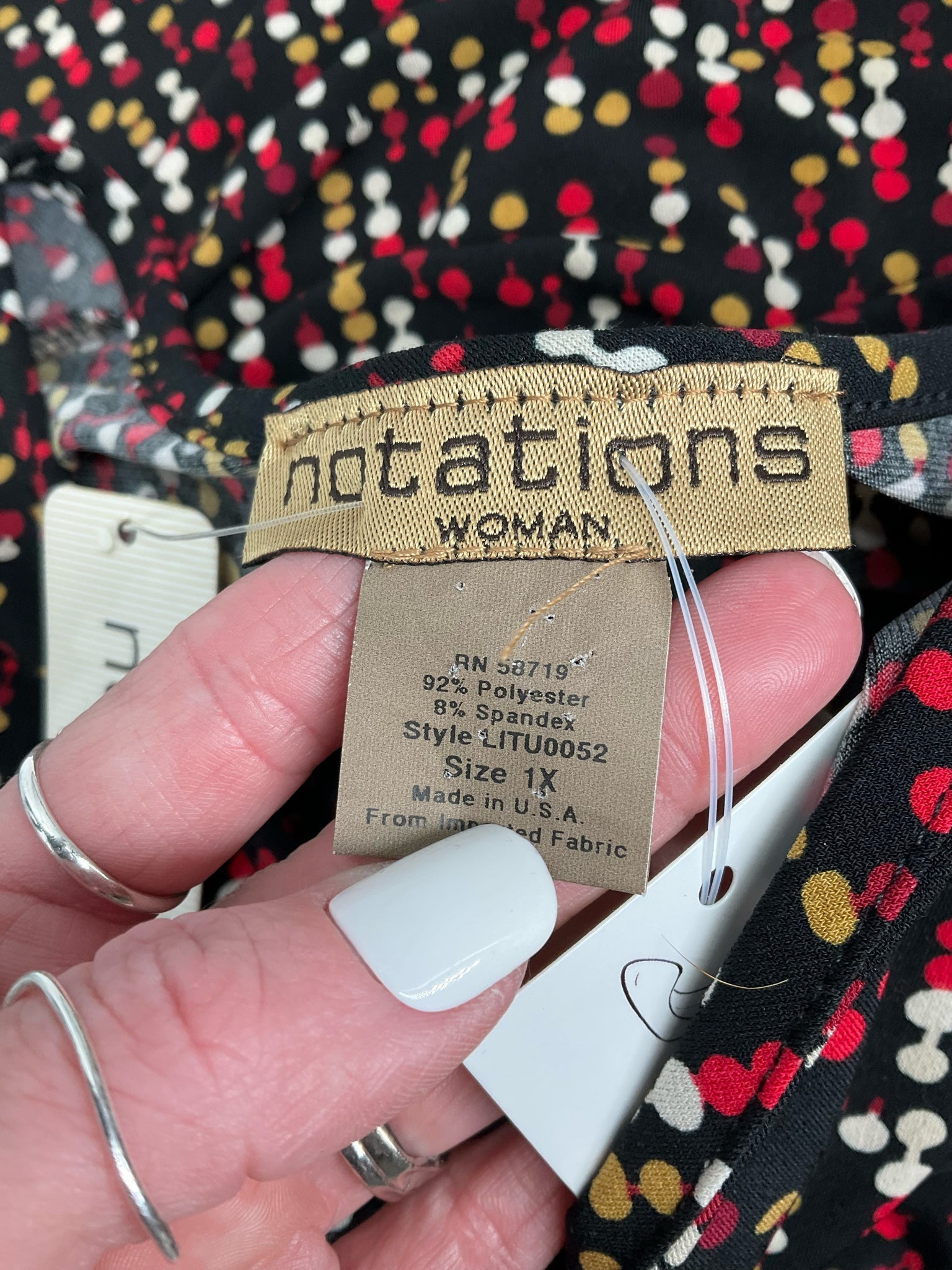 Notations Black/Pink/Burgundy/Red Dots Pre-Owned LadiesTop -  Size 1X