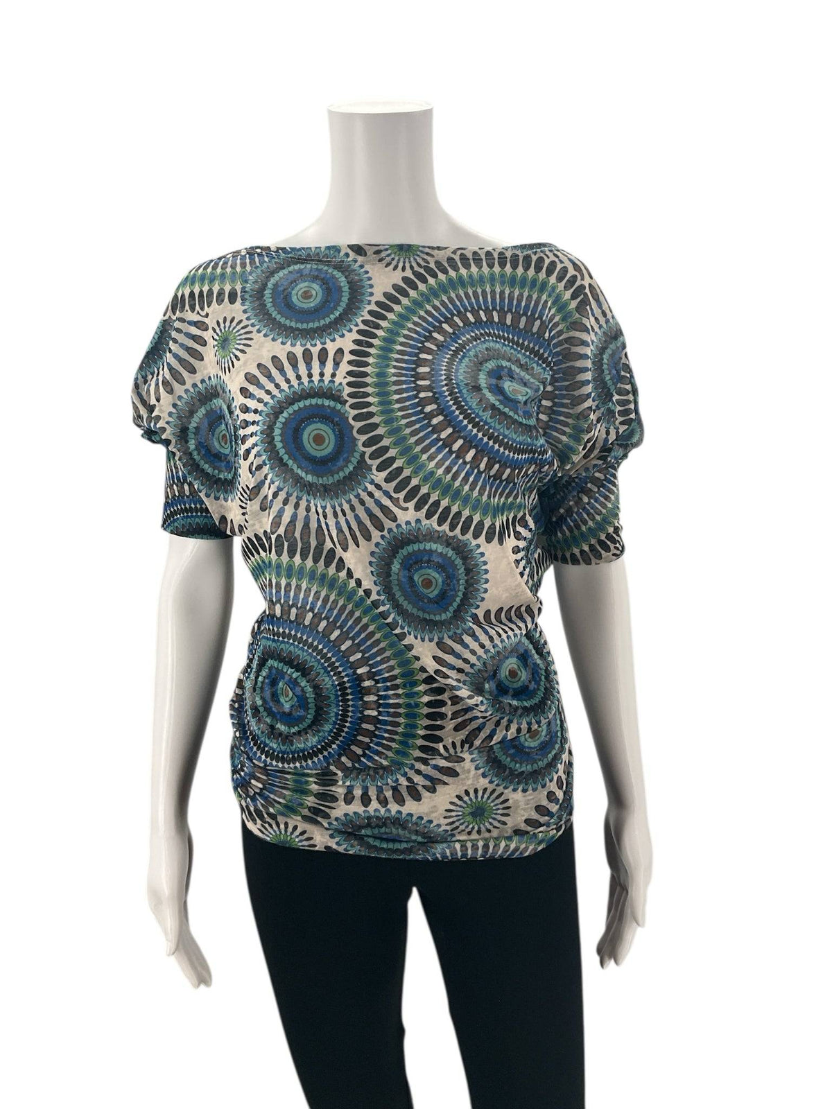 Swooh Blue/Green/White Print Top - Size Small - Margaret’s Fine Consignment