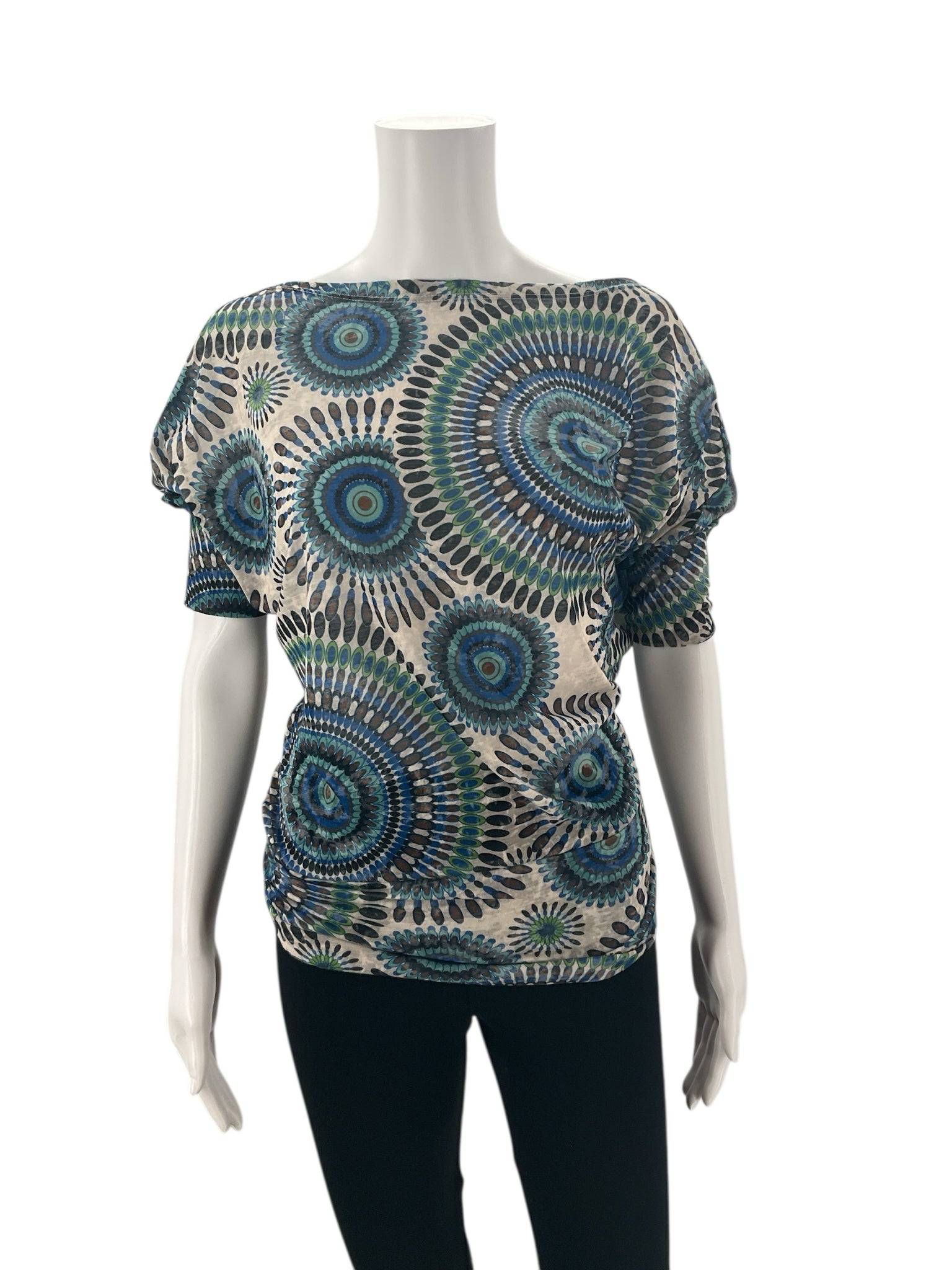 Swooh Blue/Green/White Print Top - Size Small - Margaret’s Fine Consignment