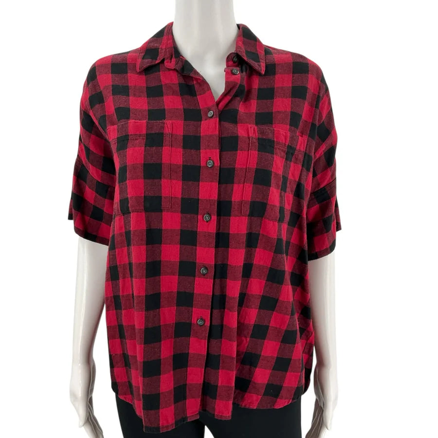 Madewell Red/Black Buffalo Check Pre-Owned Ladies Top - Size Small