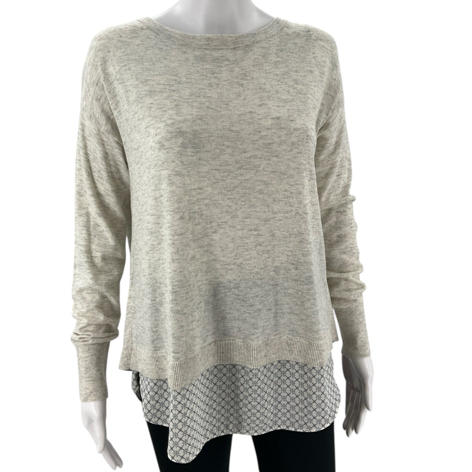 Loft Gray Solid New with Tag Pre-Owned Top - Size Small featuring long sleeves and layered hem, ideal for casual winter wear at Margaret's.