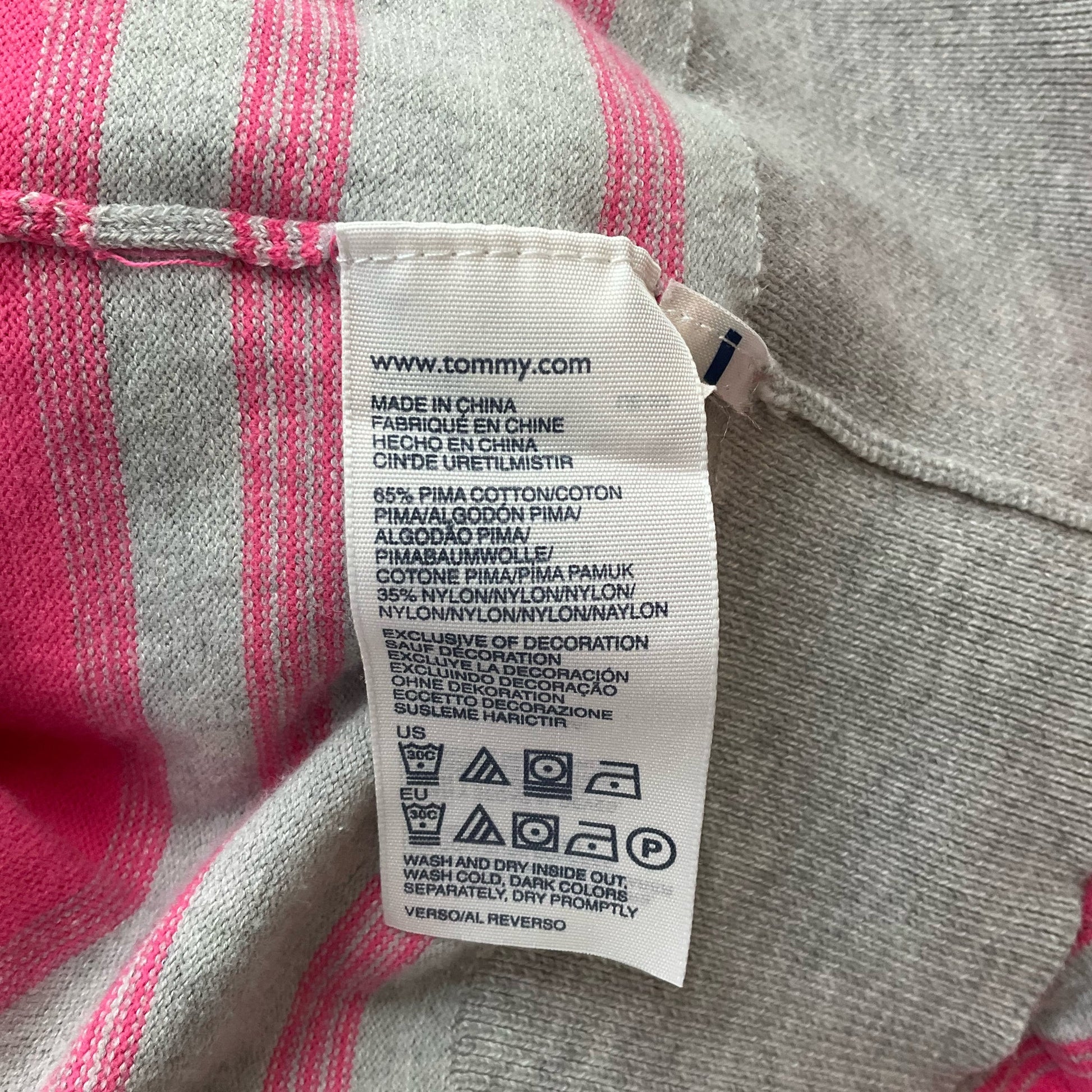 Tommy Hilfiger Gray/Pink Stripe Pre-Owned Ladies Top - Size Large