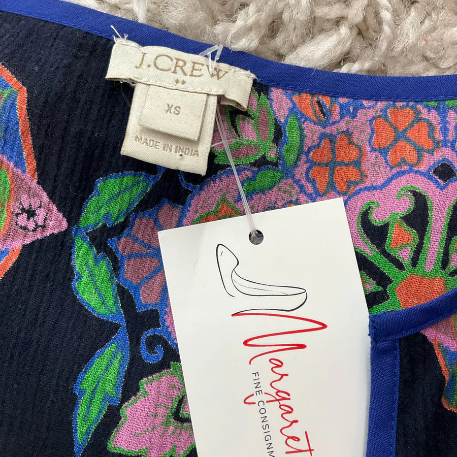 J.Crew Navy, Pink & Green Medallion Print Cotton Tunic Dress – Size XS, Excellent Condition