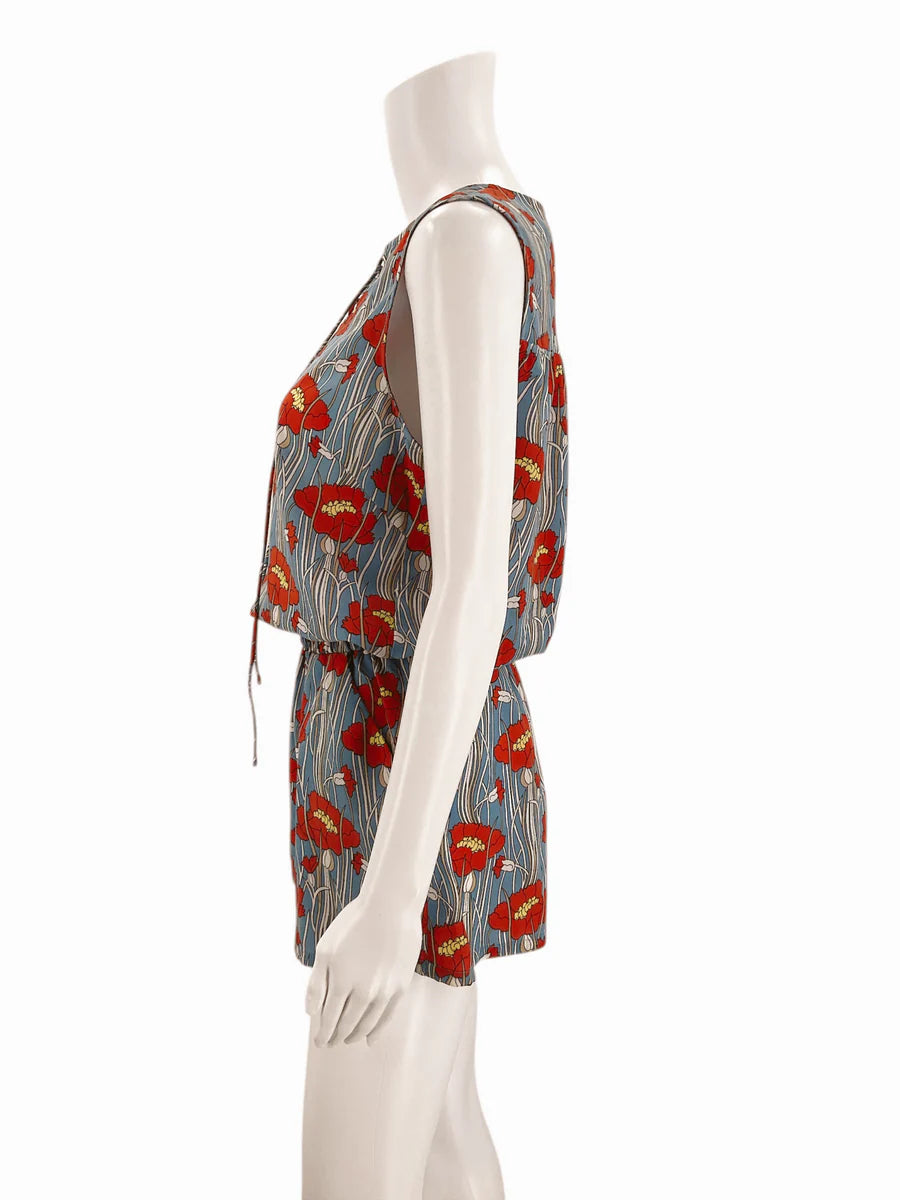 Joy Joy Blue/Red Floral Pre-Owned Ladies Romper - Size Small