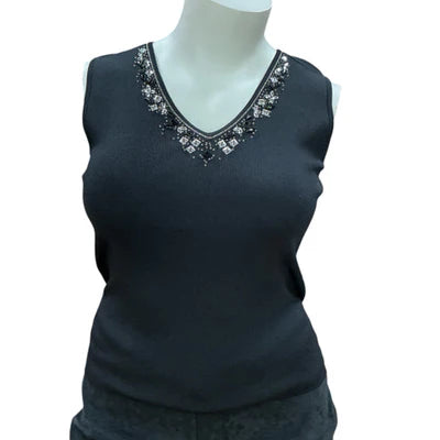 Chico's Black Rhinestones Pre-Owned Ladies Top - Size Large