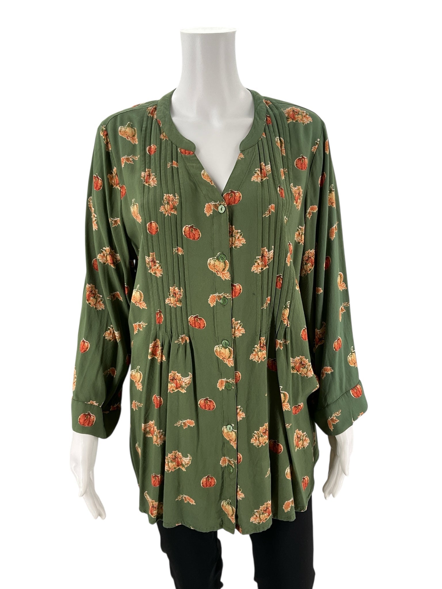 Coldwater Creek Green/Orange Pumpkins Pre-Owned Ladies Tops - Size 1X