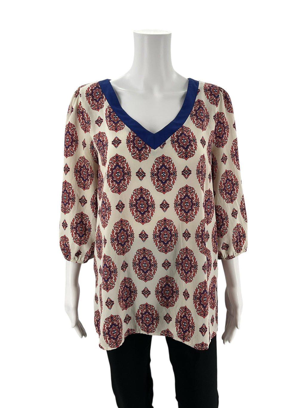 Willy Jays Orange/Blue Print Pre-Owned Ladies Top -  Size Large