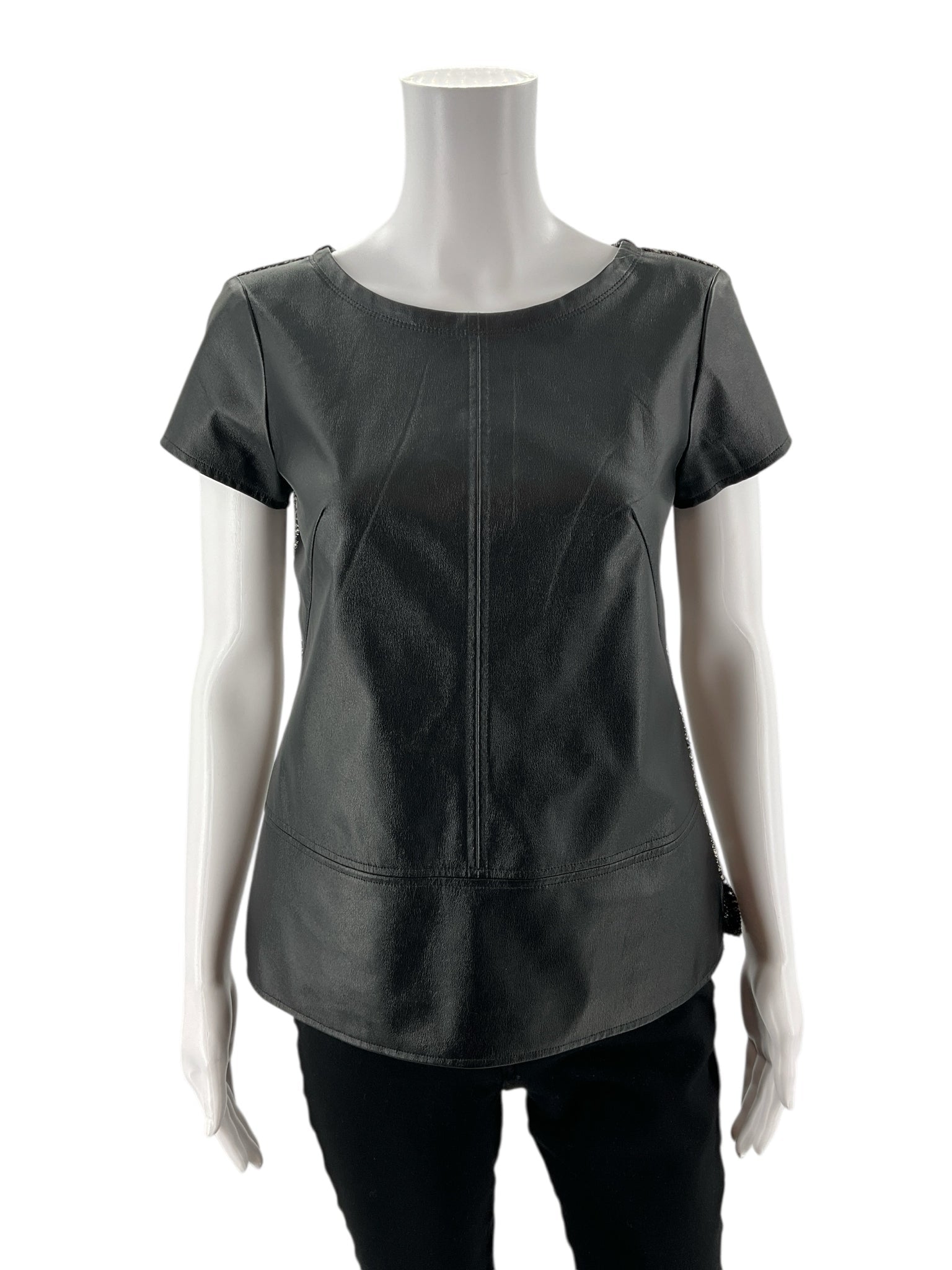 White House - black/white heathered Pleather Ladies Casual Top - Size XS