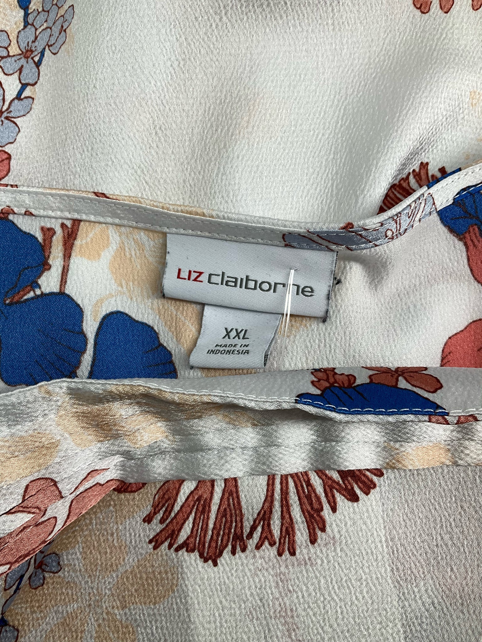 Liz Claiborne White/Blue/Salmon Floral Pre-Owned Ladies Sleeveless Top - Size 2XL