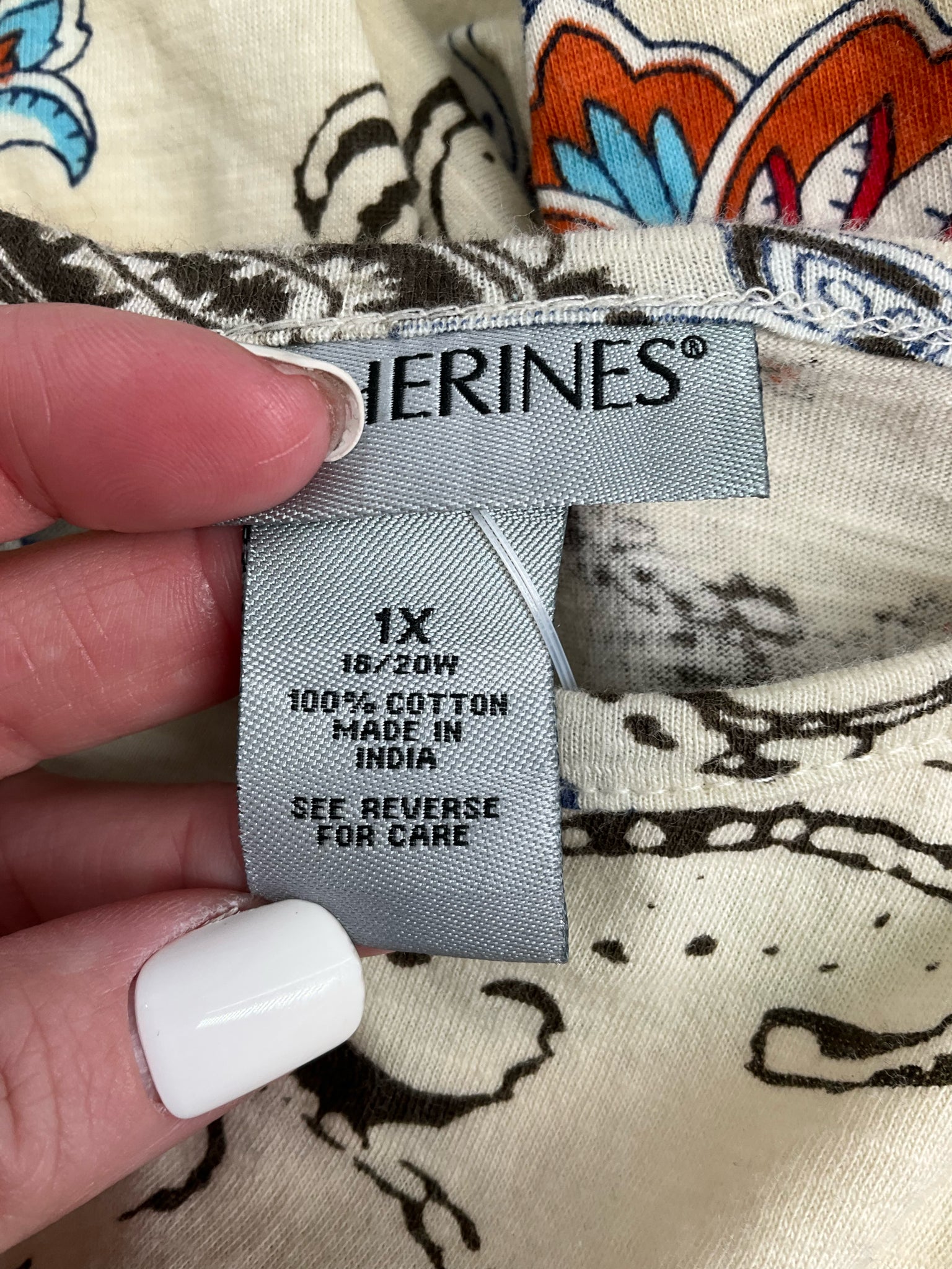 Catherines Cream/Blue/orange Print Pre-Owned Casual Top -  Size 1X