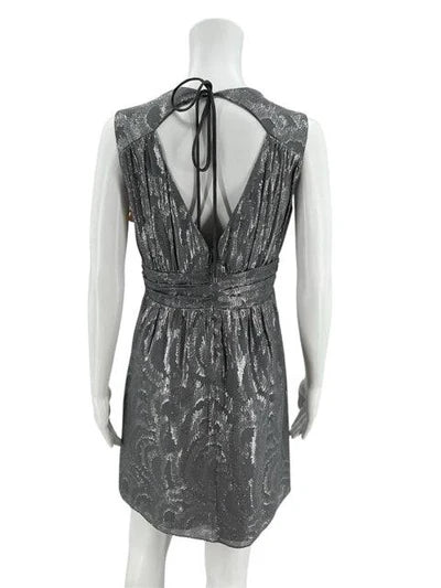 Alice Trixie Gray/Silver Print Ladies Pre-Owned Dress - Size Small
