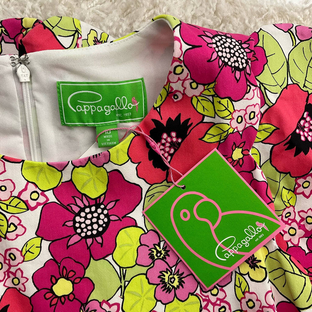 Cappagallo Coral Pink Green Floral Pre-Owned Dress - Size 10 - Margaret’s Fine Consignment