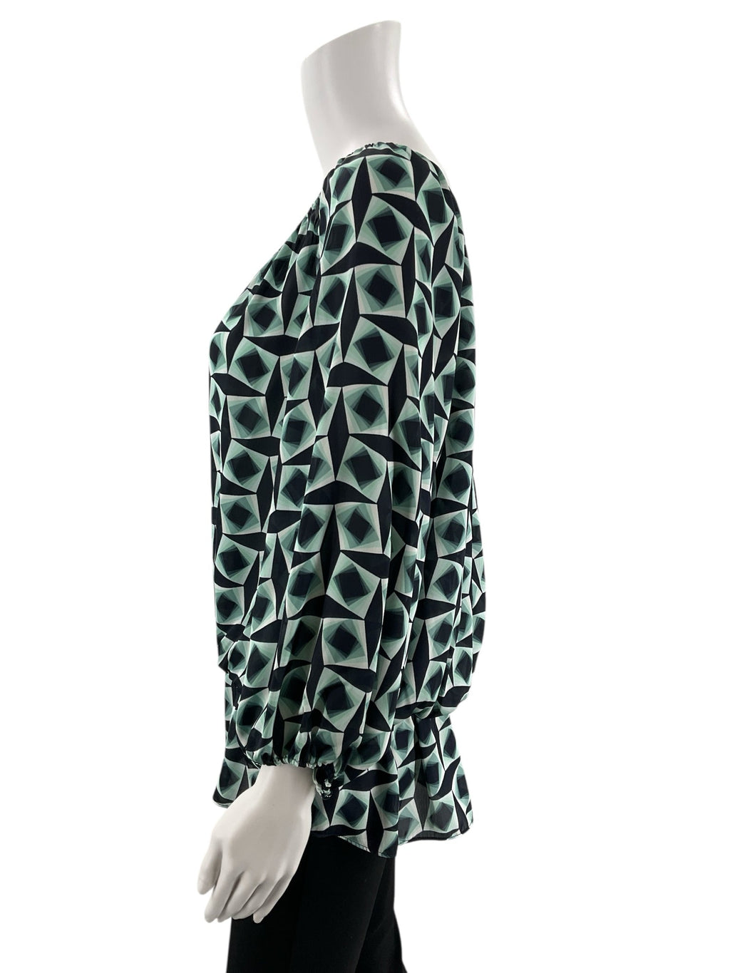 Vince Camuto Navy/Mint Green Print Pre-Owned Top - Size Large