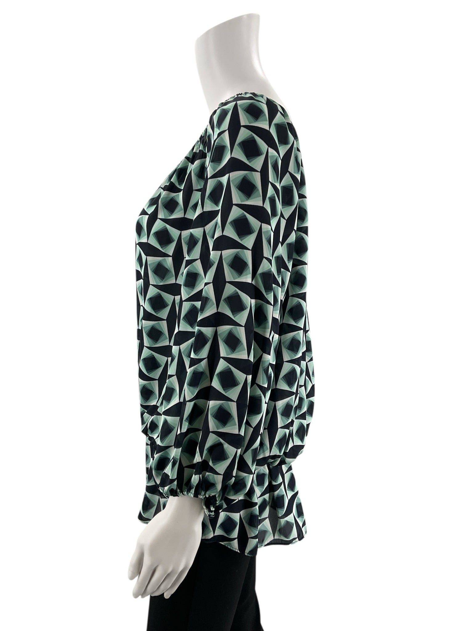 Vince Camuto Navy/Mint Green Print Pre-Owned Top - Size Large