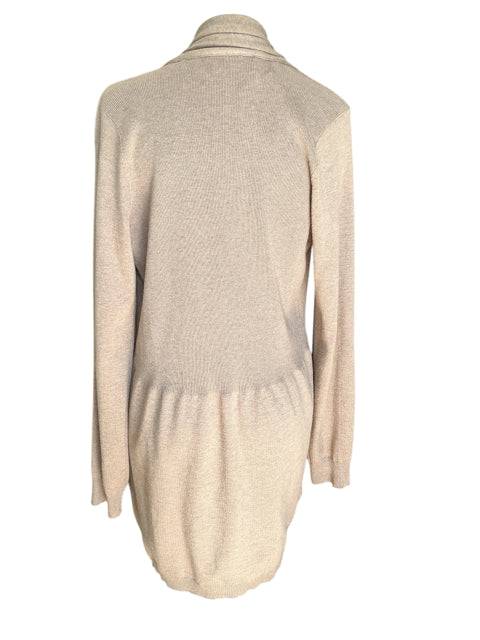 Back view of No Brand Shrug Size XL in taupe, featuring a relaxed fit and long sleeves, perfect for cozy layering from Margaret’s Fine Consignments.