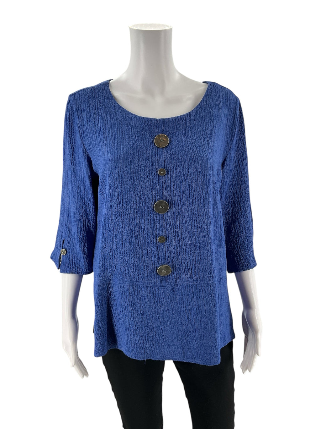Peck & Peck - Blue Textured Pre-Owned Ladies Casual Top - Size Small