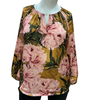 Chico's Green/Pink Floral Pre-Owned Ladies Top - Size XL
