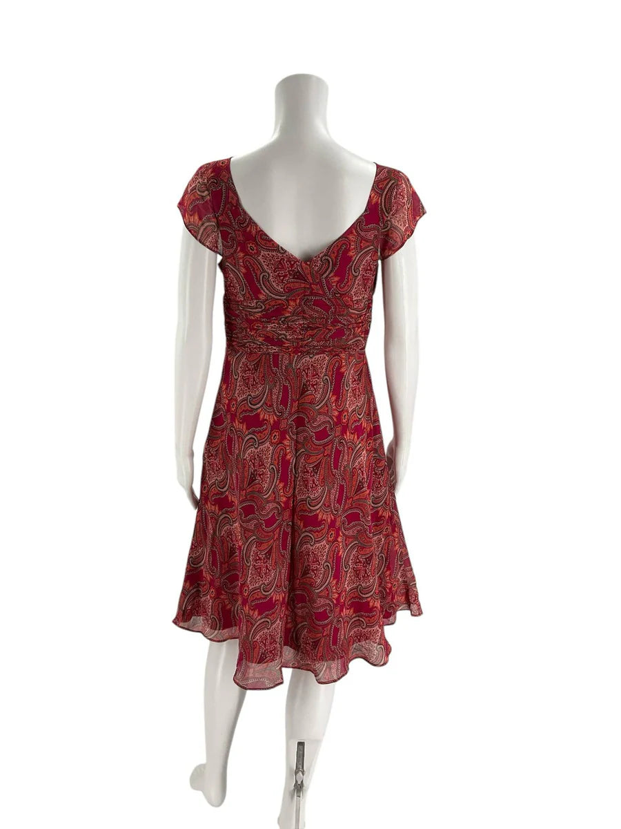 Ann Taylor Red/Orange/Pink Paisley Pre-Owned Ladies Dress - Size Petite 6