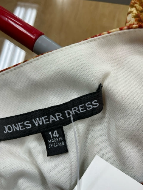 Jones Wear Dress Camel/Orange/Rred Print Pre-Owned Ladies Dress - Size 14 - Margaret’s Fine Consignment