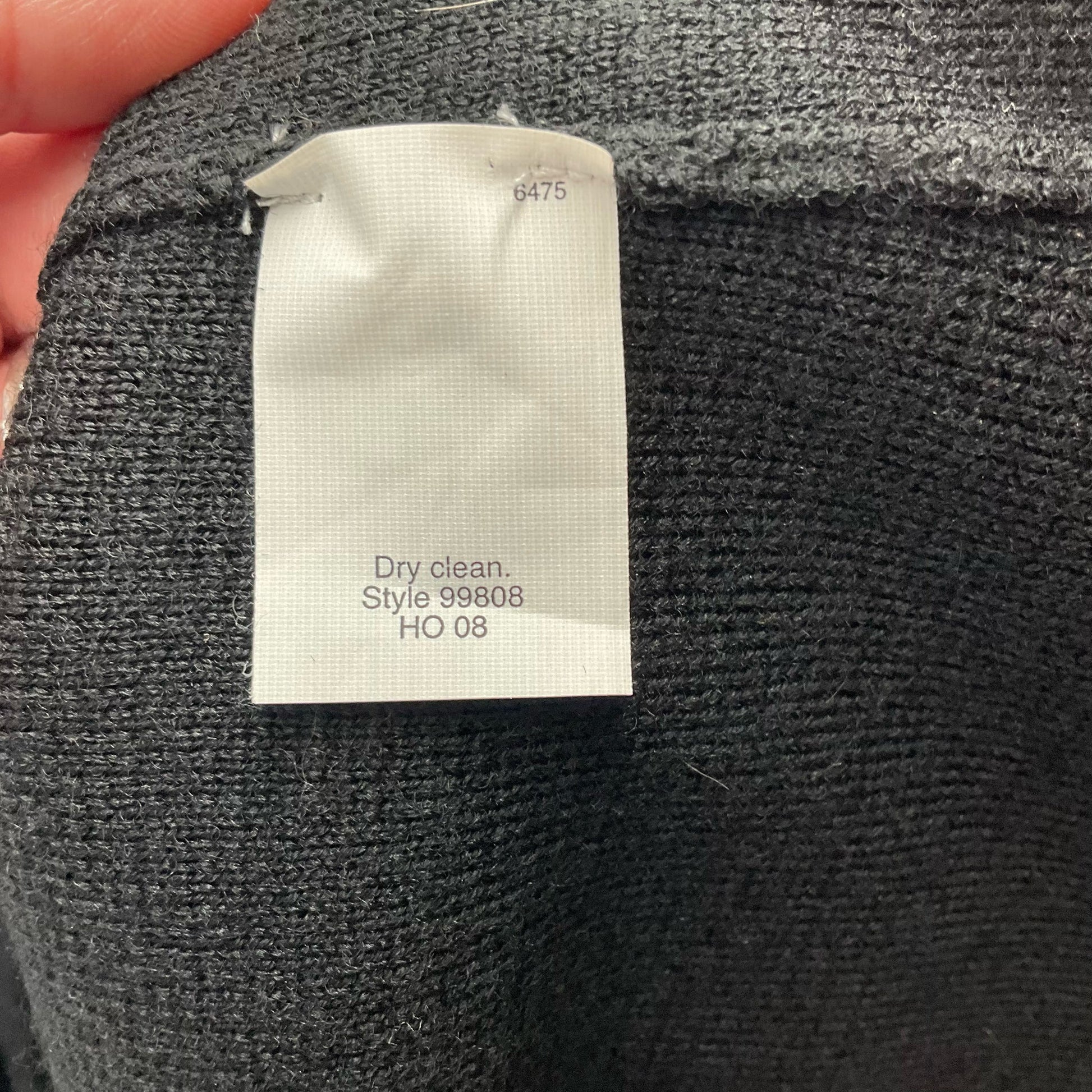 Care label of J Crew Black Solid Pre-Owned Top - Size XS indicating dry clean only and style number 99808.