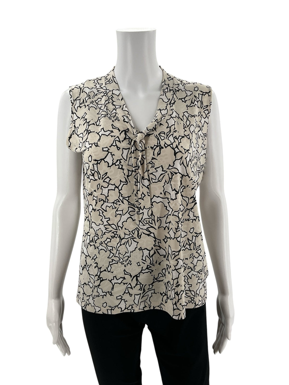 Jones New York Tan/White Print Pre-Owned Ladies Top - Size Petite Large