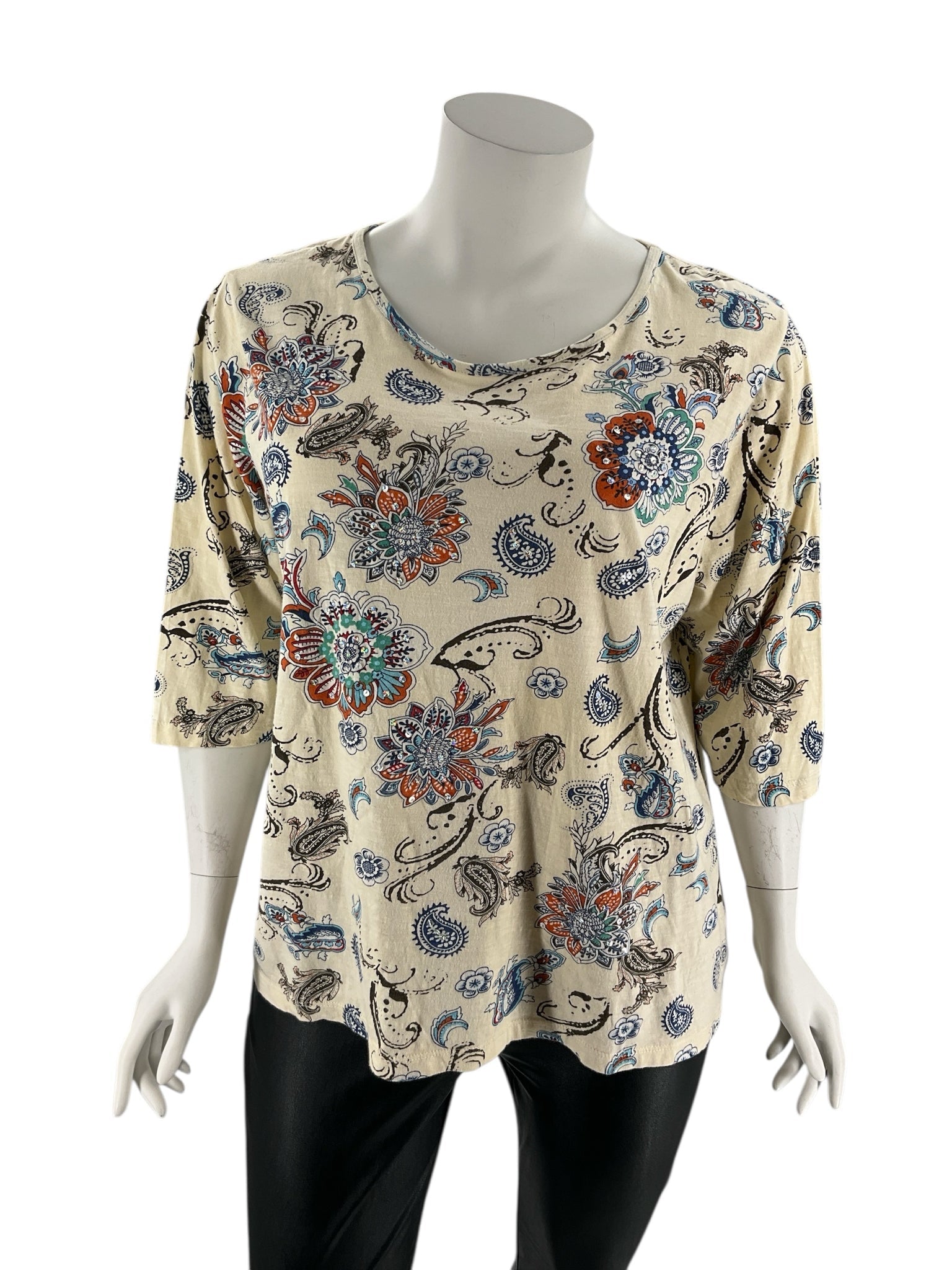 Catherines Cream/Blue/orange Print Pre-Owned Casual Top -  Size 1X