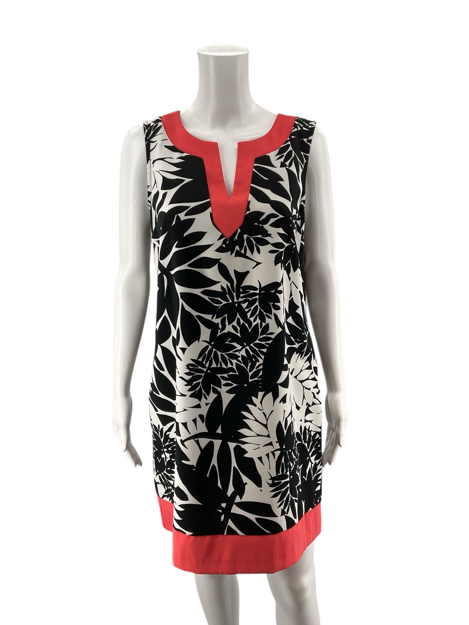 Soho White/Black/Coral Floral Pre-Owned Ladies Dress - Size Large Petite