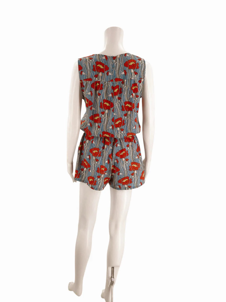 Joy Joy Blue/Red Floral Pre-Owned Ladies Romper - Size Small