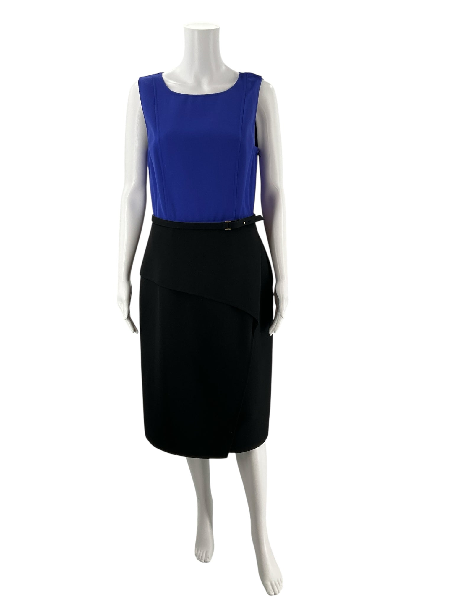 Carolina Herrera Blue/Black Color Block Pre-Owned Ladies Dress - Size 10