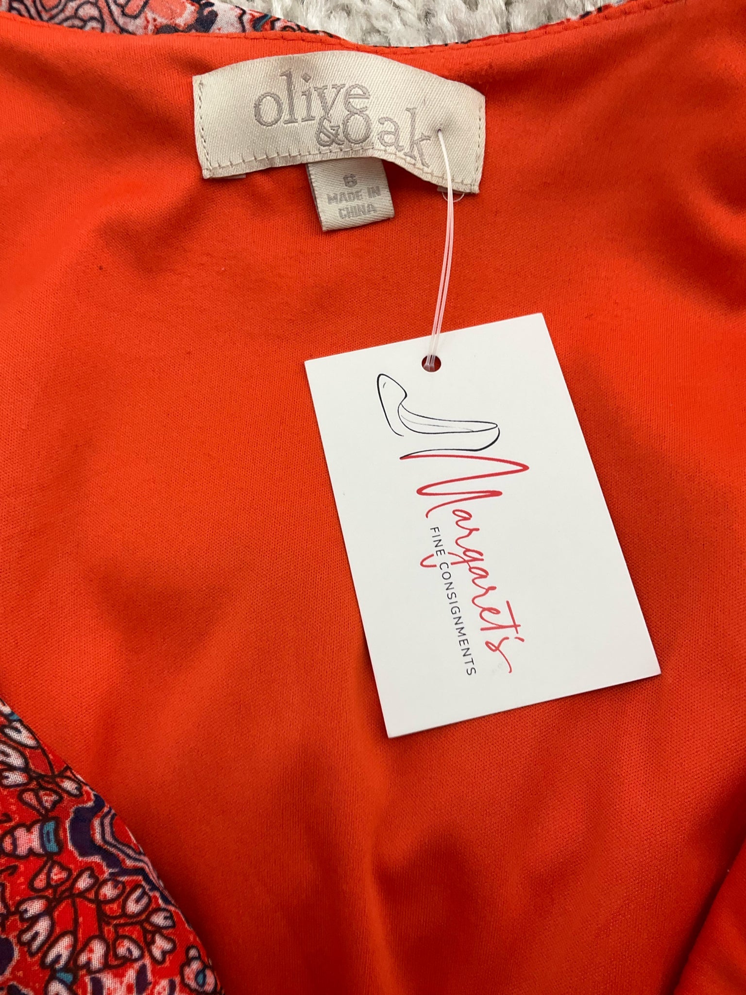 Olive & Oak Orange Print Pre-Owned Ladies Dress - Size 6