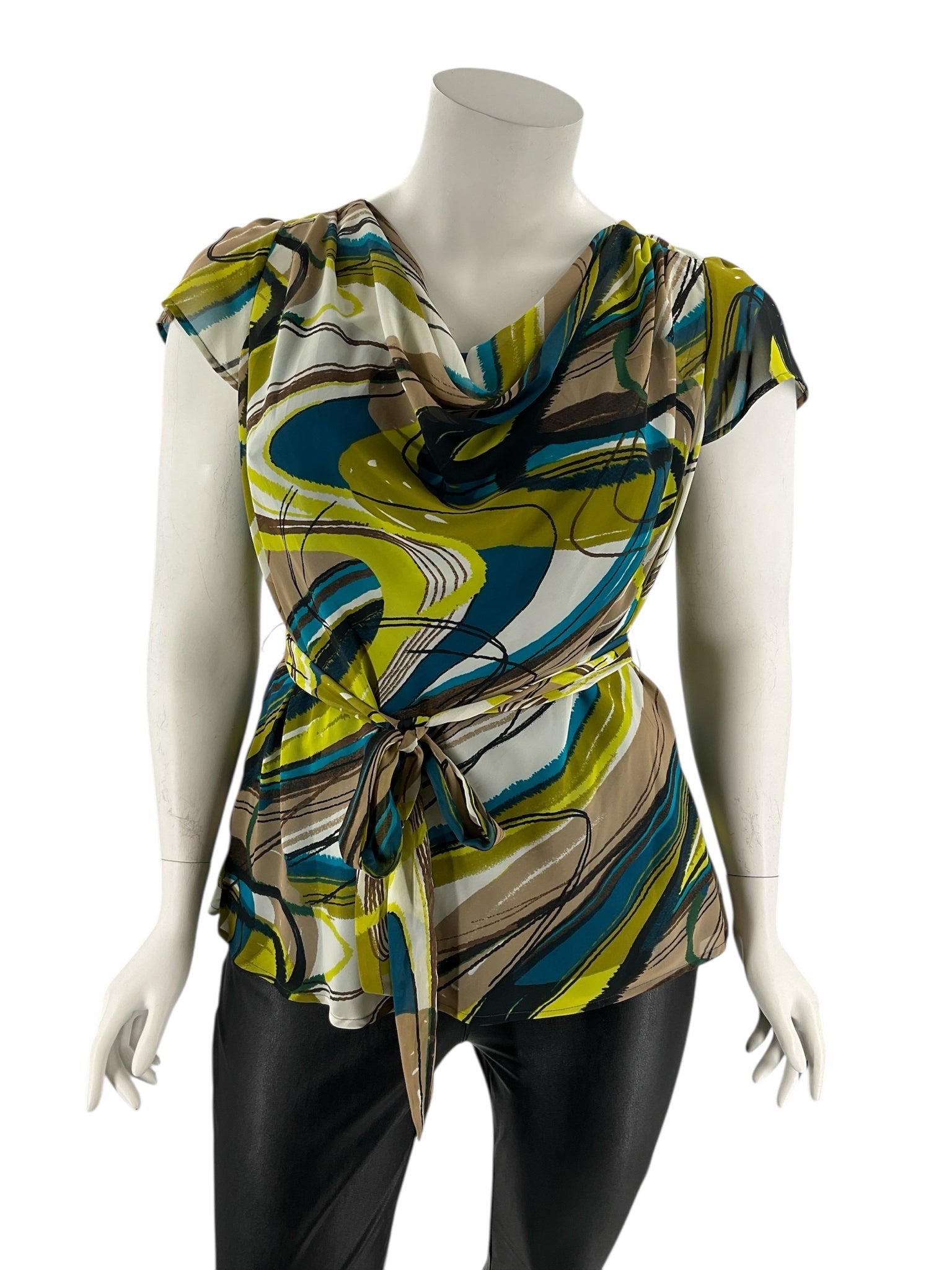 Worthington Brown/Teal/Lime/Black Print Pre-Owned Short Sleeve Top - Size 1X