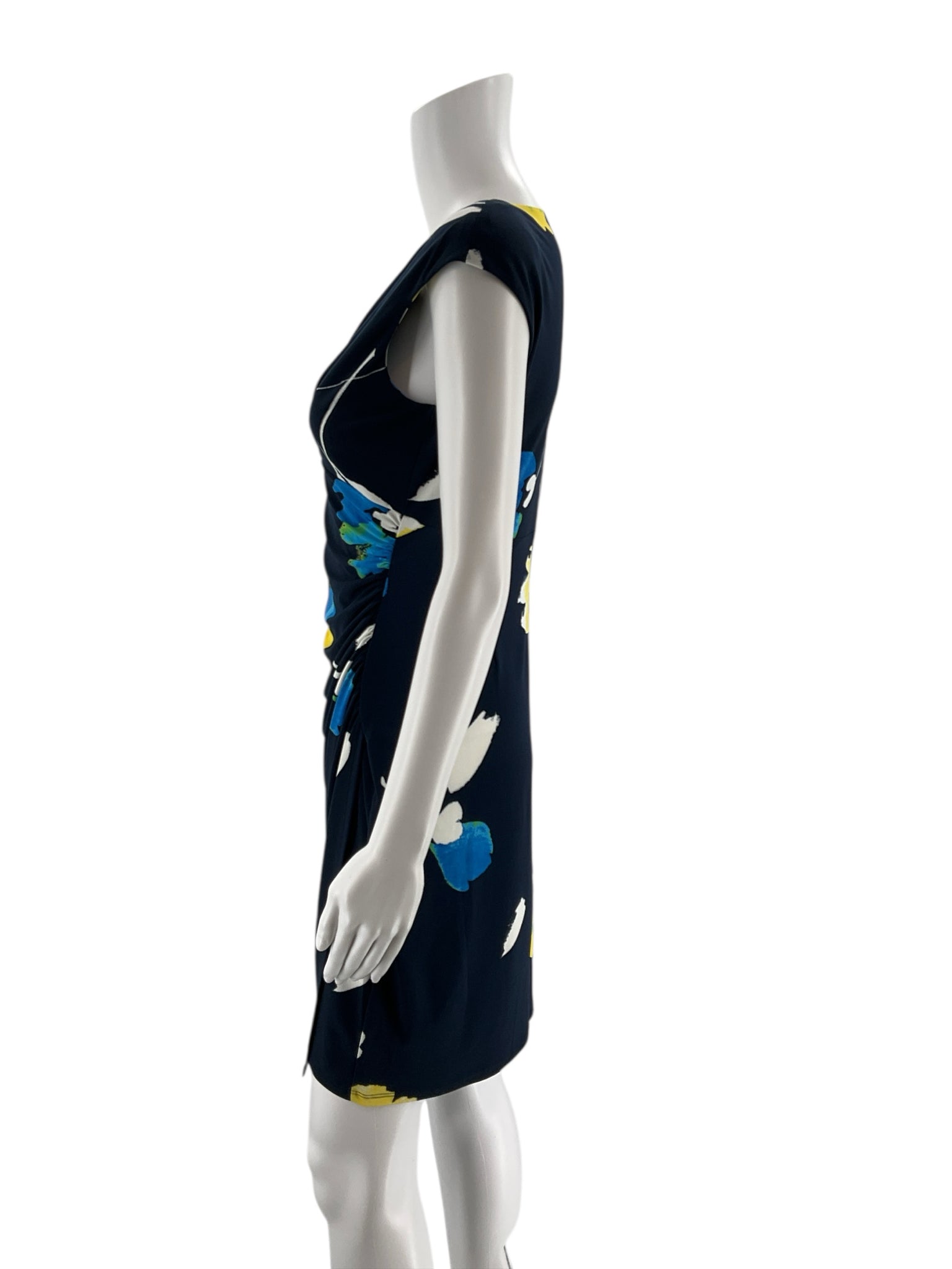 Ralph Lauren Navy/Yellow Floral Pre-Owned Ladies Dress - Size 8 Petite