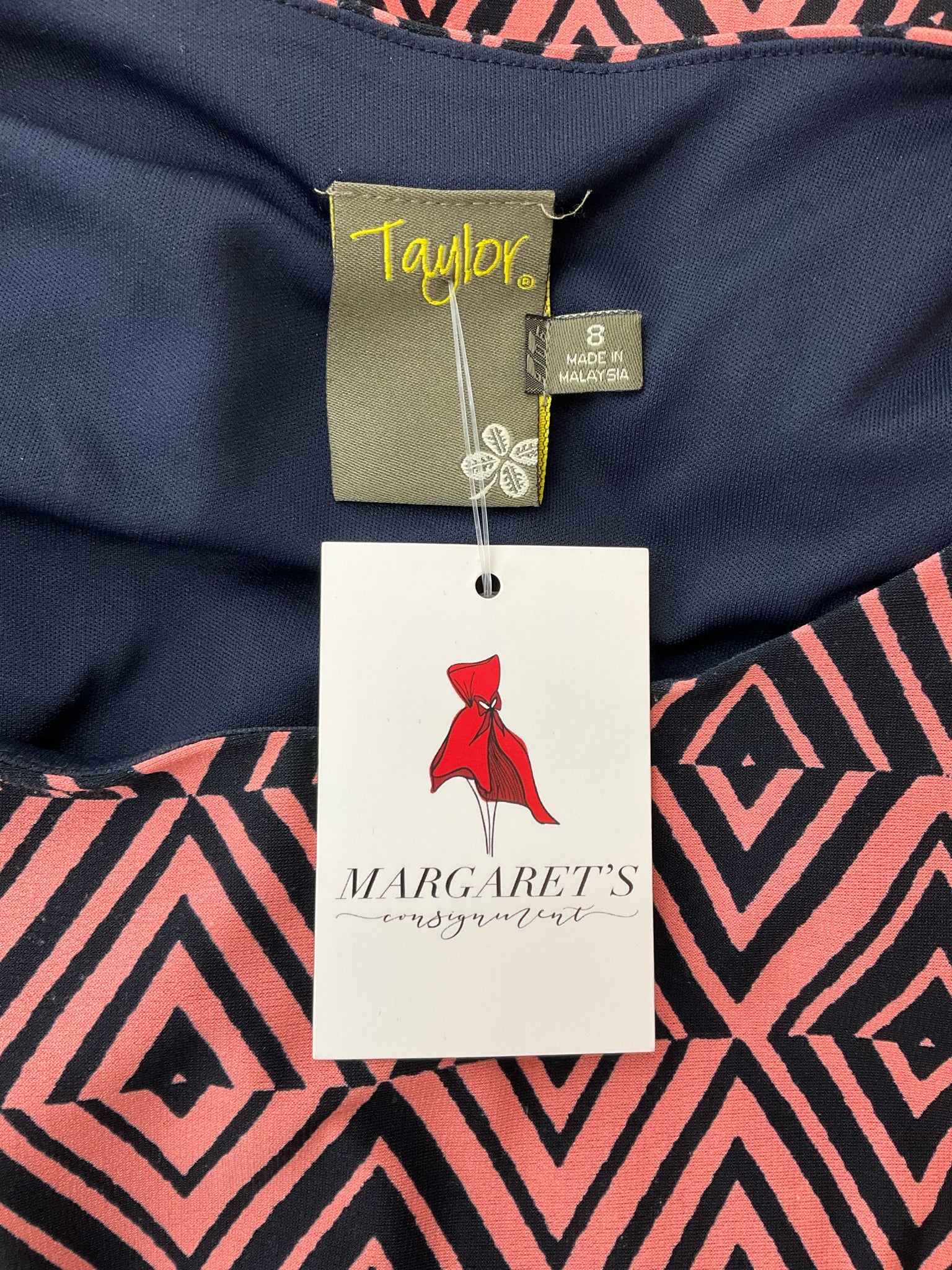 Taylor Coral/Navy Print Pre-Owned Ladies Dress - Size 8