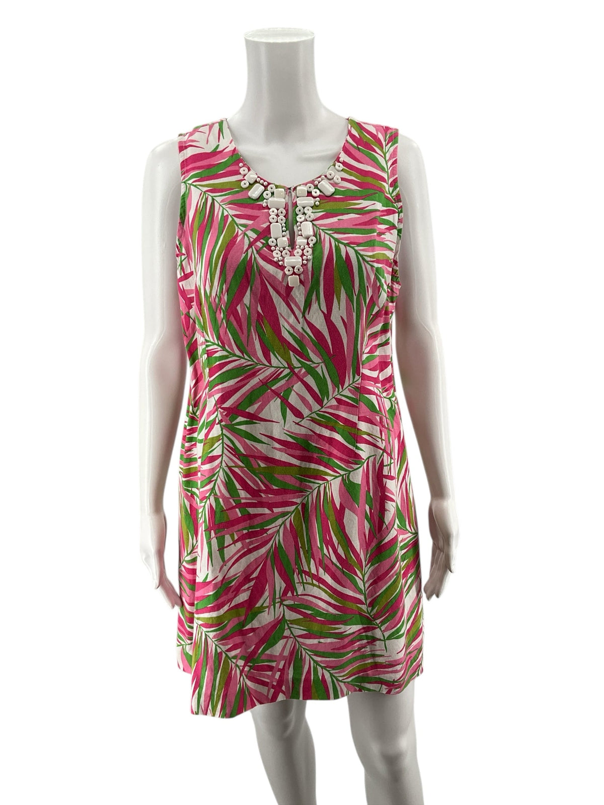Ruby Rd Pink/White/Green Tropical Pre-Owned Ladies Dress - Size 12 Petite