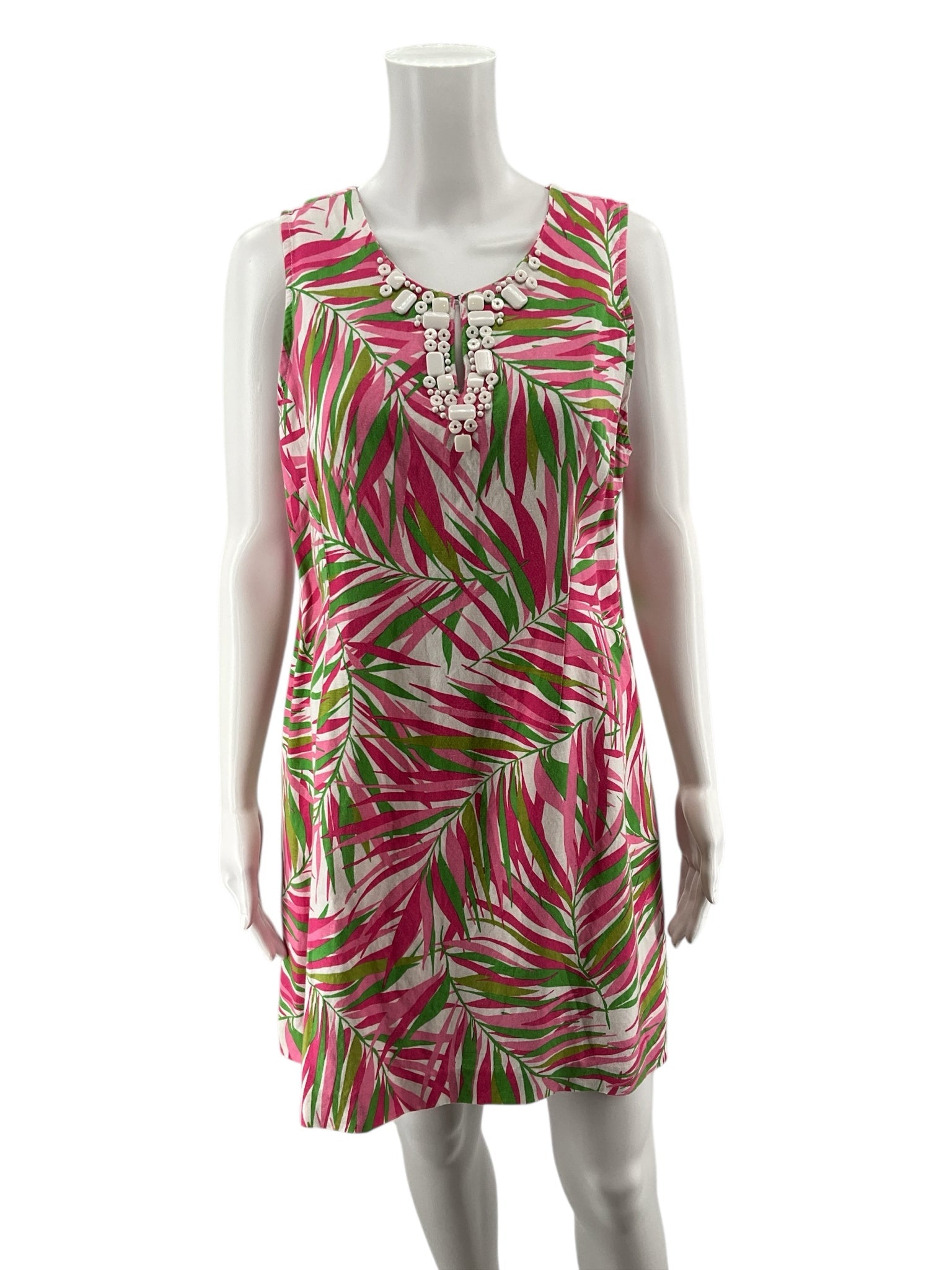 Ruby Rd Pink/White/Green Tropical Pre-Owned Ladies Dress - Size 12 Petite