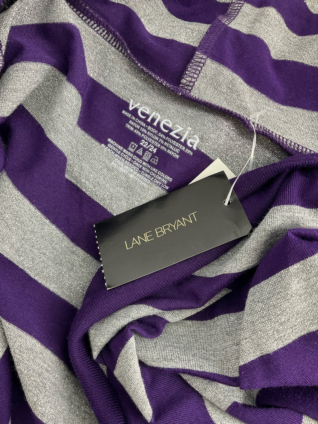 Venezia Purple/Silver Stripe Pre-Owned Ladies Casual Top -  Size 22/24