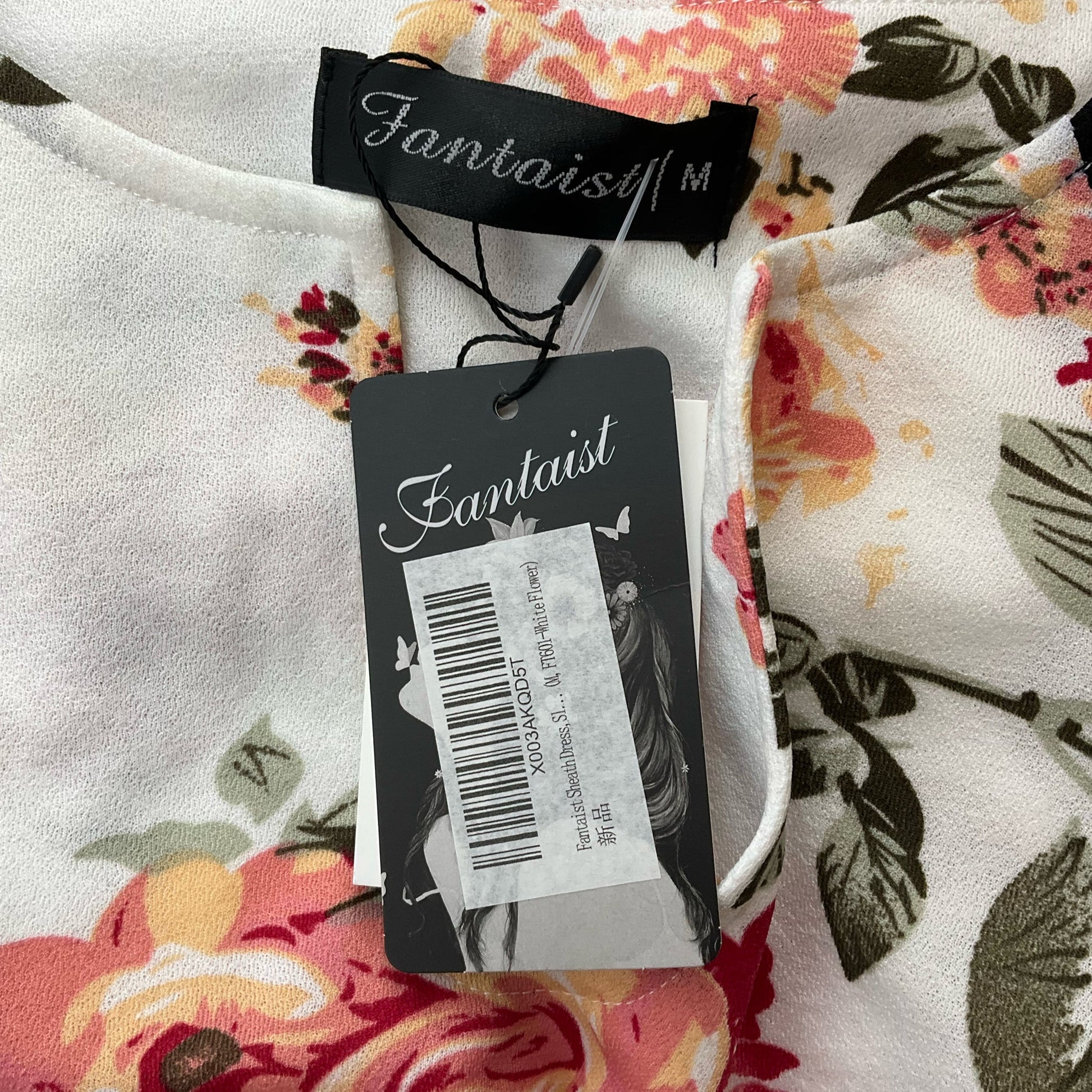 Fantaist White/Black/Pink Floral Pre-Owned Ladies New With Tags Dress - Size Medium