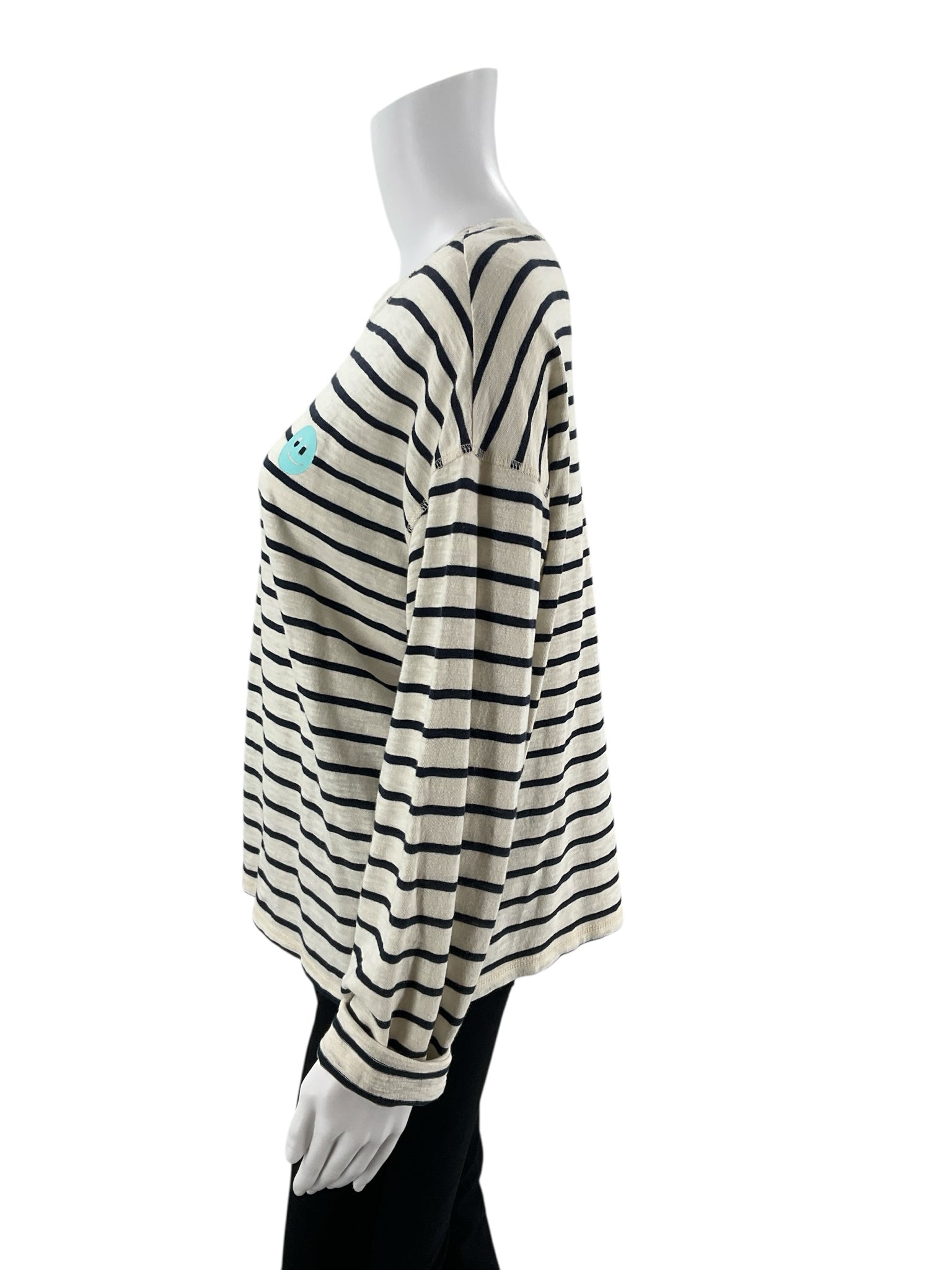 Marine Layer Cream/Navy Stripe Pre-Owned Ladies Top -  Size Large