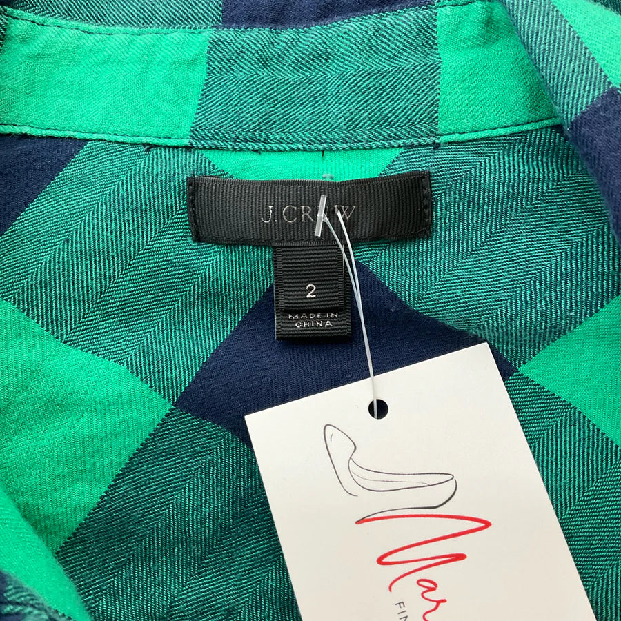 J Crew Green/Navy Checkered Pre-Owned Ladies Top - Size 2